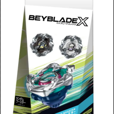 Embalagem Beyblade X BX-36 com imagens das peças e pião colorido