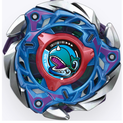 Colorful Beyblade spinning top toy with shark design and metallic parts