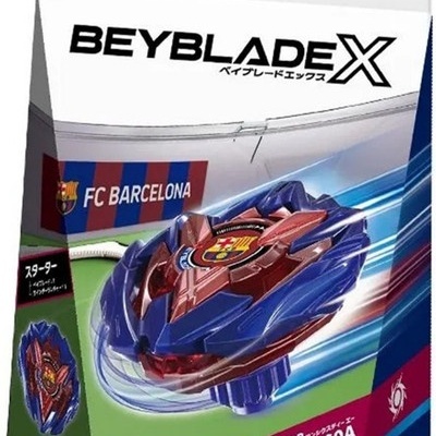 Embalagem Beyblade X UX-00 Dranbuster azul e vermelho FC Barcelona