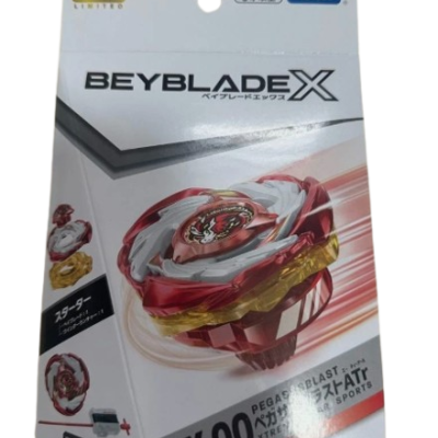 Embalagem do brinquedo pião Beyblade X vermelho branco dourado