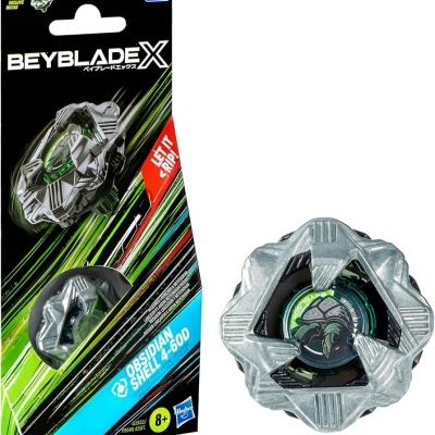 Beyblade X obsidian shell 600 cinza e verde em embalagem colorida