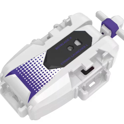 White and purple Beyblade X String Launcher L toy with T-shaped handle