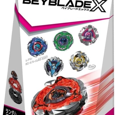 Embalagem Beyblade X CX-08 Random Booster Vol.7 com imagens de piões coloridos