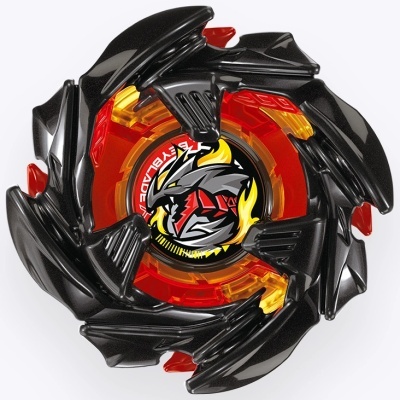 Black and orange plastic spinning top with dragon graphic