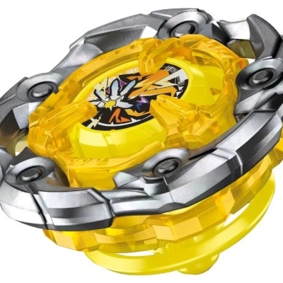 Yellow and silver spinning top toy with explosion graphic
