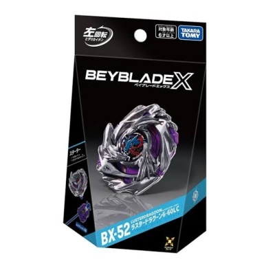 BEYBLADE X BX-52 LUSTERDRAGOON 6-60LC toy in black and blue packaging
