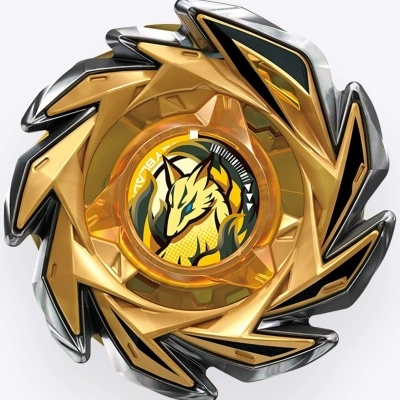 Beyblade metálico com desenho de dragão amarelo no centro