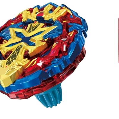 Pião colorido e lançador vermelho