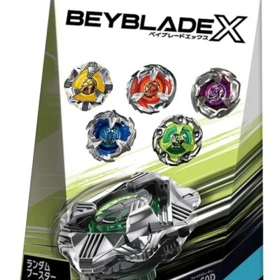 Beyblade Burst BX-35 Random Booster Vol.4 toy set packaging with five spinning tops and a launcher