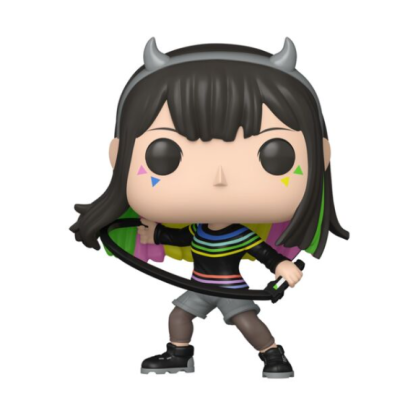Funko Pop figure of a black-haired character with horns holding a bow
