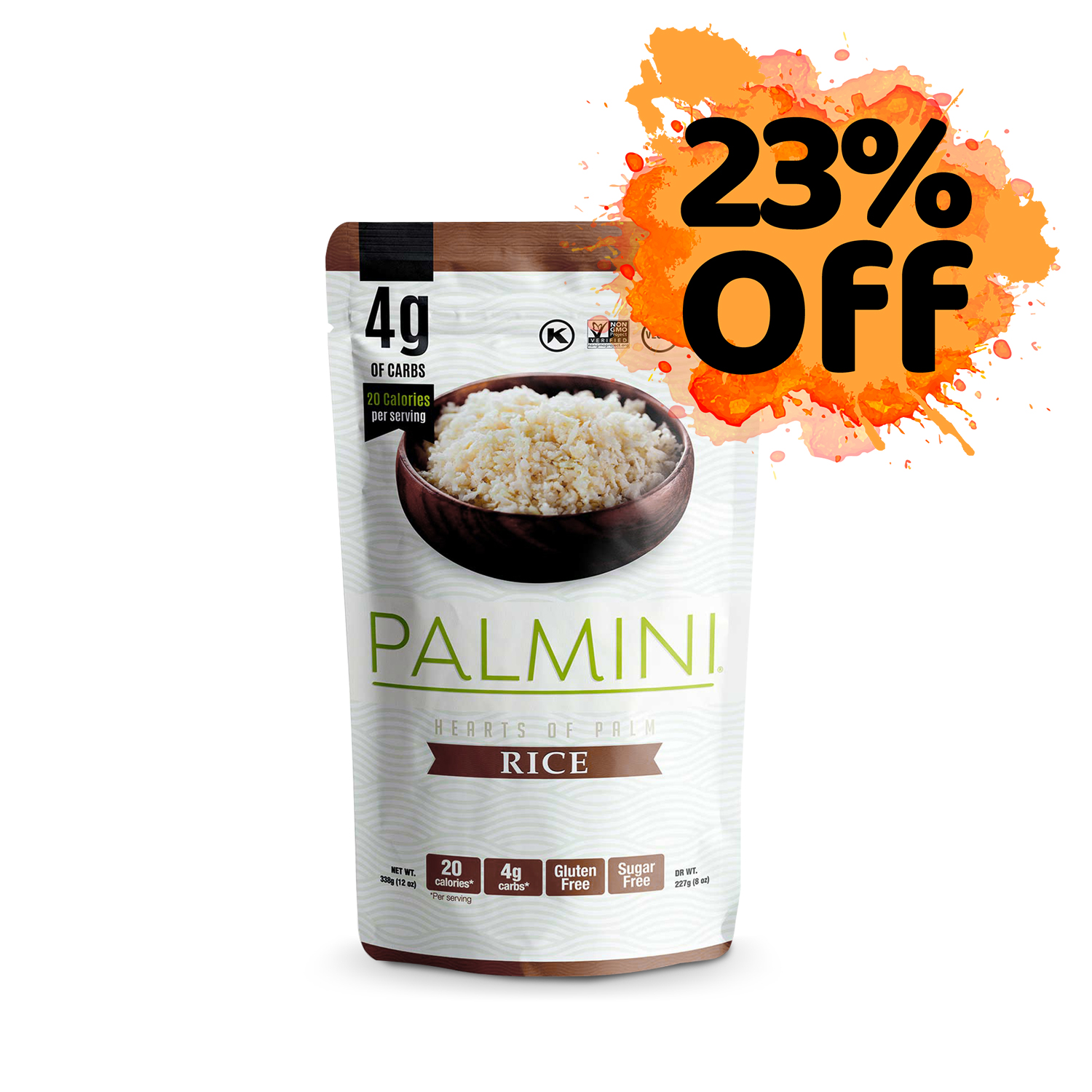 Arroz de Palmito Palmini (338g) Embalagem branca de arroz PALMINI com texto 23% Off