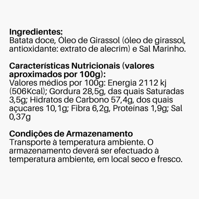 Texto com ingredientes, valor nutricional e condições de armazenamento em português