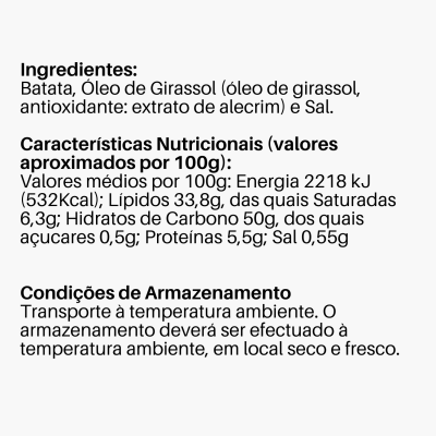Etiqueta com ingredientes, valores nutricionais e condições de armazenamento em português