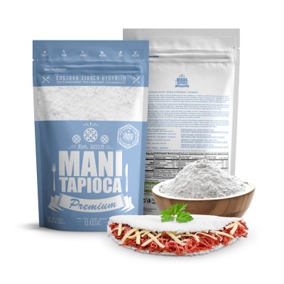 Embalagem Mani Tapioca Premium com farinha e tapioca recheada