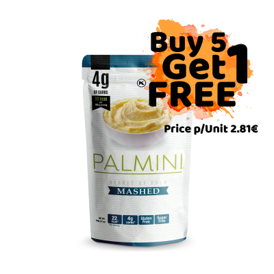 Embala embalagem de puré Palmini com oferta buy 5 get 1 free