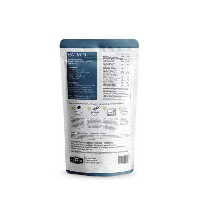 Embalagem de Palmini com texto informativo e código de barras
