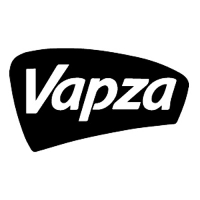 Logótipo da marca Vapza em branco sobre fundo preto