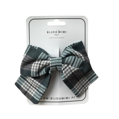 Laço xadrez cinza branco verde escuro em cartão branco BIJOU MIMI