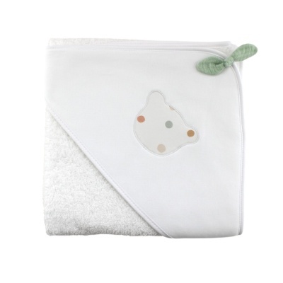 Toalha de banho para bebé com capuz branco e bordado de urso colorido