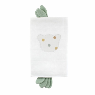 Travesseiro infantil branco com ursinho e almofadas verdes