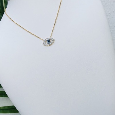 Colar&#x20;em&#x20;A&#x00E7;o&#x20;Dourado&#x20;com&#x20;Olho&#x20;Turco