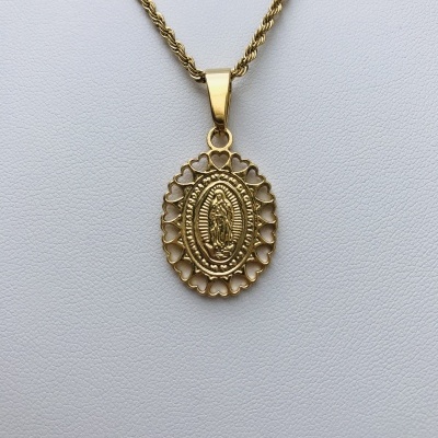 Colar&#x20;de&#x20;A&#x00E7;o&#x20;Dourado&#x20;com&#x20;Medalha&#x20;de&#x20;Nossa&#x20;Senhora