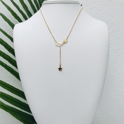 Colar&#x20;em&#x20;A&#x00E7;o&#x20;com&#x20;Lua&#x20;e&#x20;Estrelas