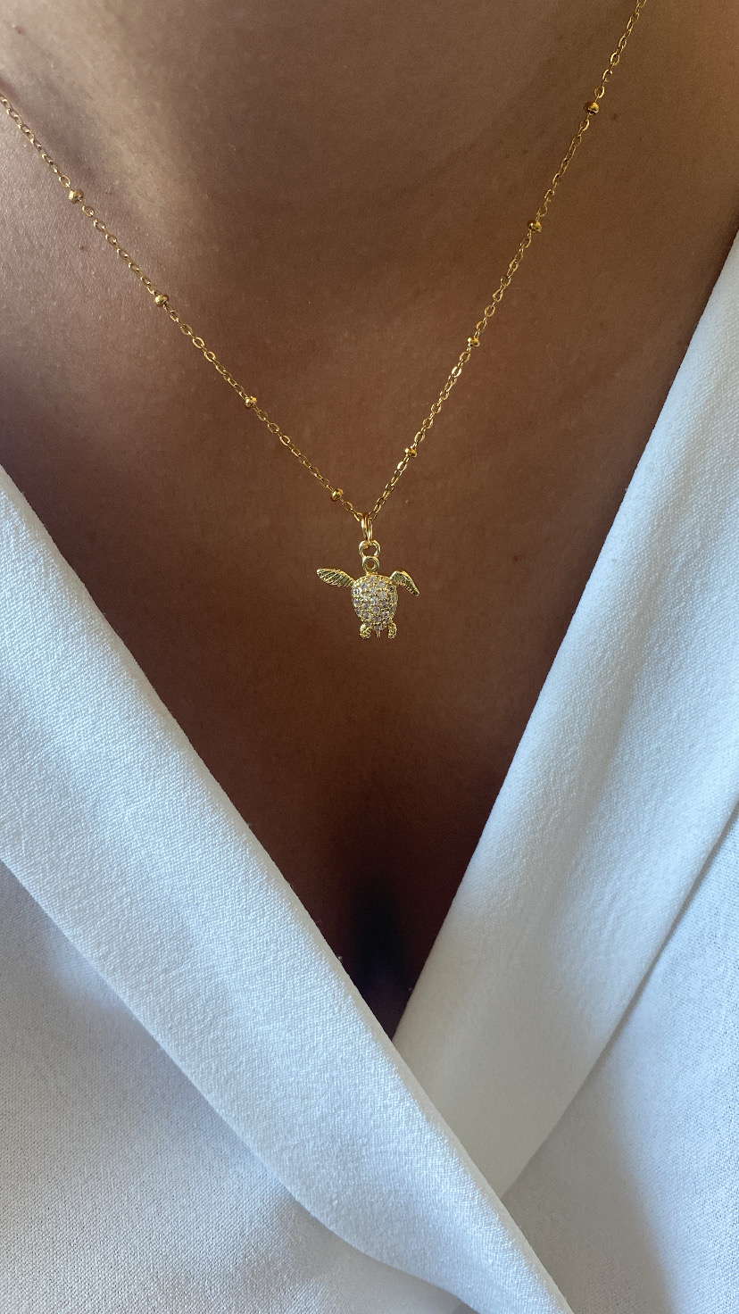 Colar dourado com pendente de tartaruga brilhante