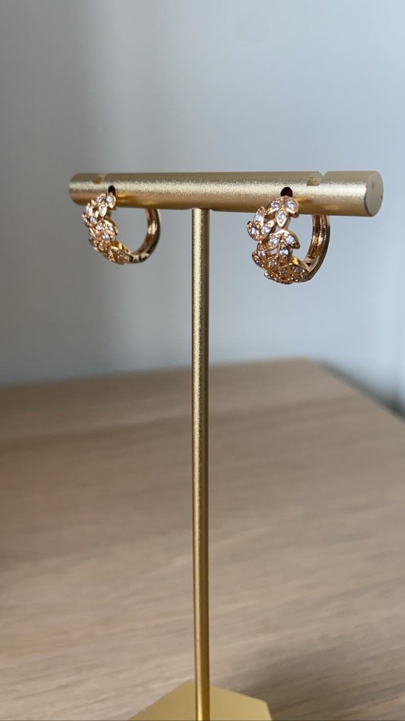 Brincos dourados com pedras em suporte metálico