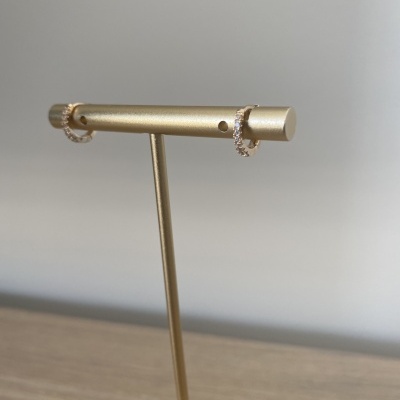 Brincos dourados com pedrinhas em suporte metálico