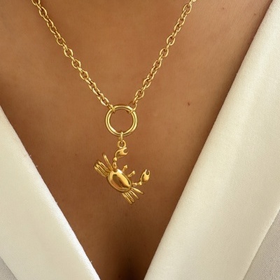 Colar dourado com pendente em forma de caranguejo