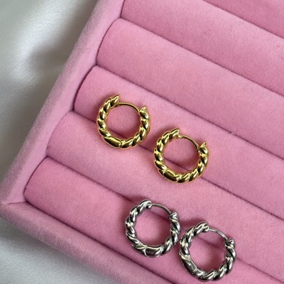 Brincos argola dourados e prateados em estojo rosa