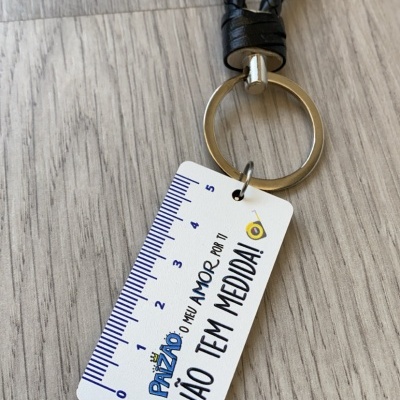 Chaveiro com régua e texto 'PRAZO não TEM MEDIDA!'