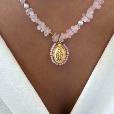 Colar&#x20;pedrinhas&#x20;nossa&#x20;senhora&#x20;azul&#x2F;rosa&#x2F;branco