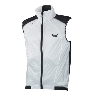 Colete desportivo branco e preto com fecho zip e gola alta