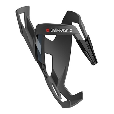 Suporte para bebida de bicicleta preto com inscrição CUSTOMRACEPLUS