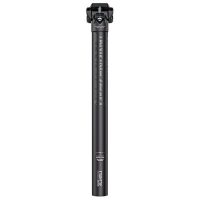 Poste de selim para bicicleta preto com logótipos e texto