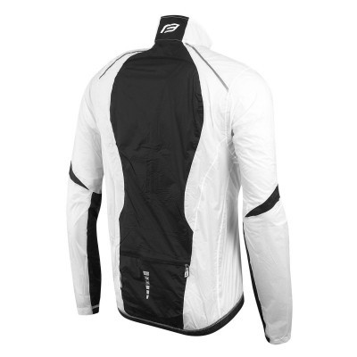 Casaco desportivo branco e preto de manga comprida visto de costas