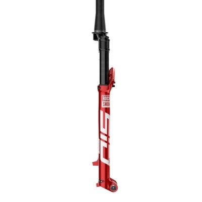 Suspensão de bicicleta RockShox SID vermelha e preta com logótipo branco