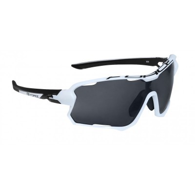 Óculos de sol desportivos com armação branca e preta e lentes escuras