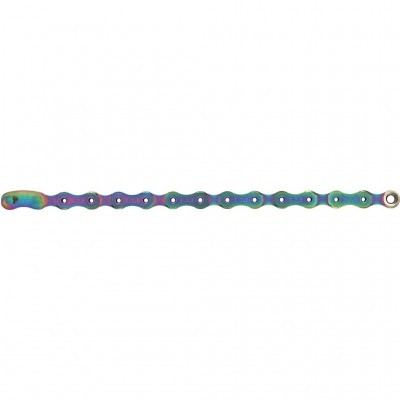 Corrente de bicicleta iridescente em fundo branco