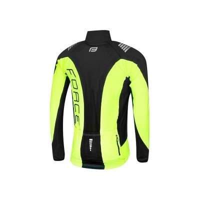 Casaco desportivo para ciclismo preto e amarelo fluorescente com fecho traseiro e marca FORCE