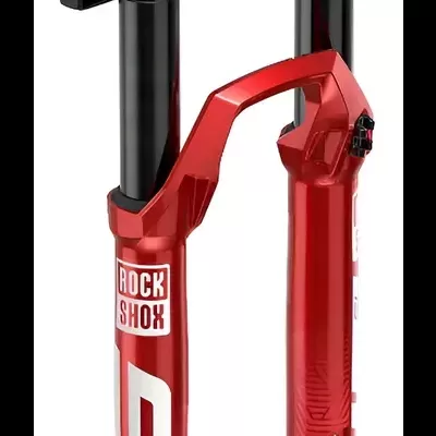 Suspensão de bicicleta RockShox vermelha com tubo preto