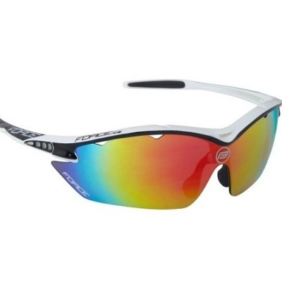 Óculos desportivos com armação branca e lentes espelhadas multicoloridas