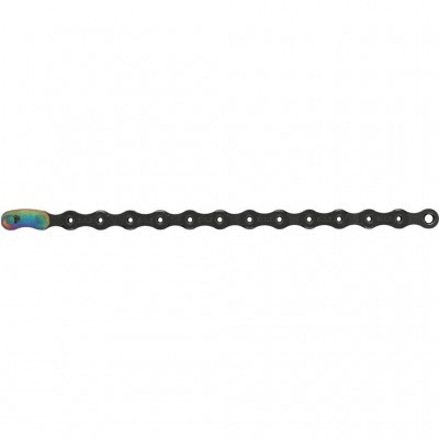Corrente de bicicleta preta com ligação metálica iridescente