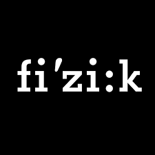 Logo com texto branco 'fi'zi:k' em fundo preto