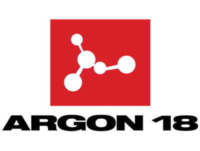 Logótipo ARGON 18 com símbolo branco e fundo vermelho