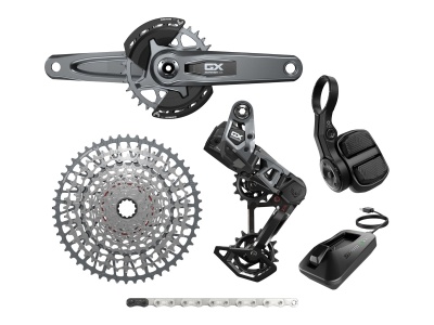 Componentes de bicicleta SRAM GX em fundo branco
