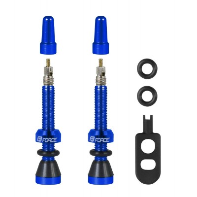 Conjunto de válvulas para rodas de bicicleta azuis e pretas com acessórios pretos