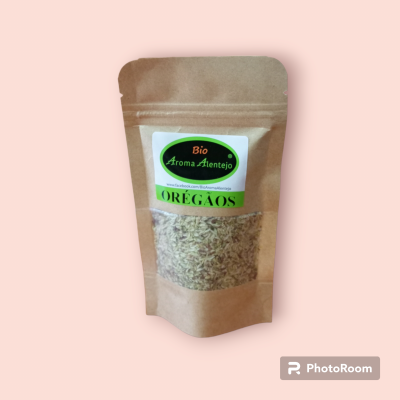 Embalagem de orégãos Bio Aroma Alentejo com fundo rosa claro